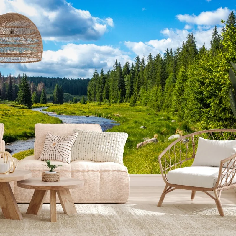 Fototapeta spokojna rzeka nad łąką – Wallissimo® Fototapeta spokojna rzeka nad łąką – Wallissimo®