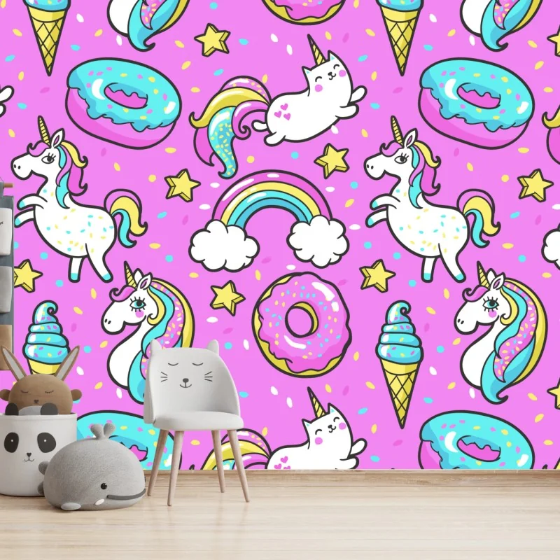 Fototapeta pastelowe jednorożce i słodkości – Wallissimo® Fototapeta pastelowe jednorożce i słodkości – Wallissimo®