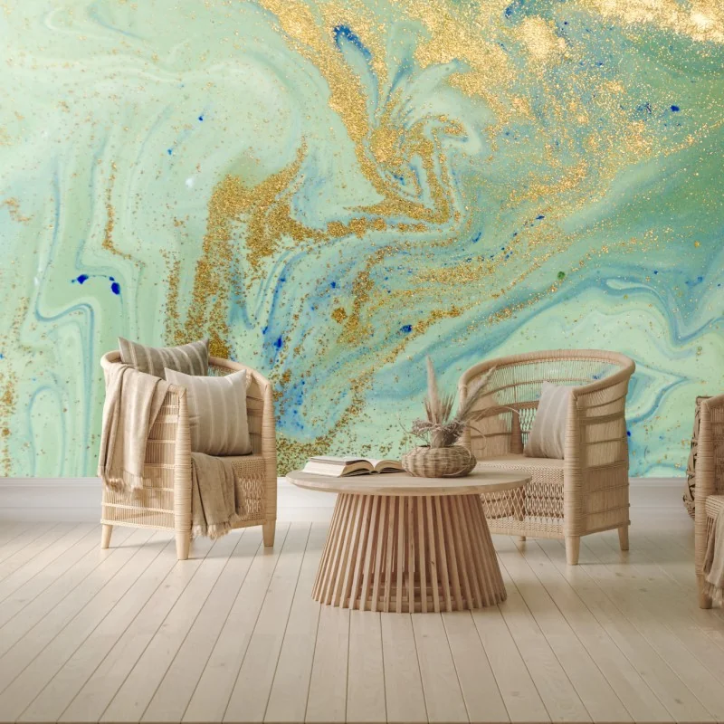 Fototapeta turkusowy marmur ze złotymi żyłkami – Wallissimo® Fototapeta turkusowy marmur ze złotymi żyłkami – Wallissimo®