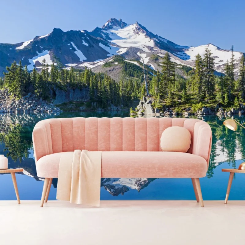 Fototapeta spokojne górskie jezioro z lustrzanym odbiciem – Wallissimo® Fototapeta spokojne górskie jezioro z lustrzanym odbiciem – Wallissimo®