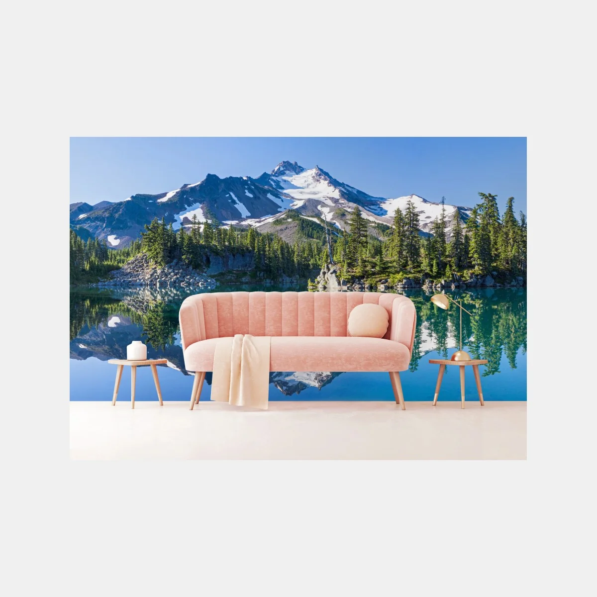 Fototapeta spokojne górskie jezioro z lustrzanym odbiciem – Wallissimo® Fototapeta spokojne górskie jezioro z lustrzanym odbiciem – Wallissimo®