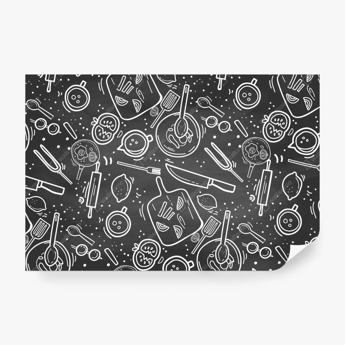 Fototapeta kuchenny wzór tablicowy z doodlami – Wallissimo® Fototapeta kuchenny wzór tablicowy z doodlami – Wallissimo®