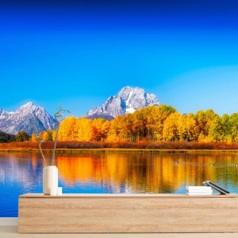 Fototapeta jesienna panorama gór i jeziora – Wallissimo® Fototapeta jesienna panorama gór i jeziora – Wallissimo®
