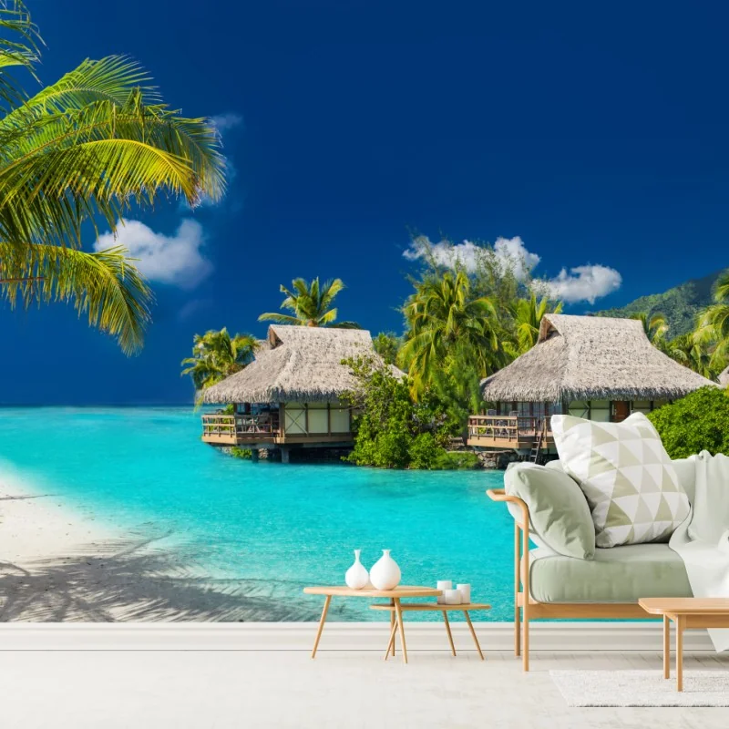 Fototapeta tropikalne bungalowy nad turkusowym morzem – Wallissimo® Fototapeta tropikalne bungalowy nad turkusowym morzem – Wallissimo®
