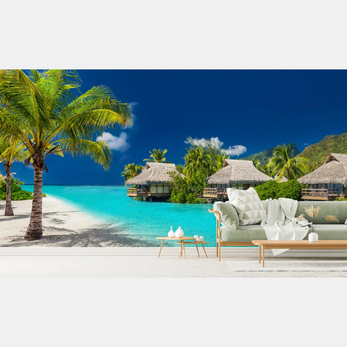 Fototapeta tropikalne bungalowy nad turkusowym morzem – Wallissimo® Fototapeta tropikalne bungalowy nad turkusowym morzem – Wallissimo®