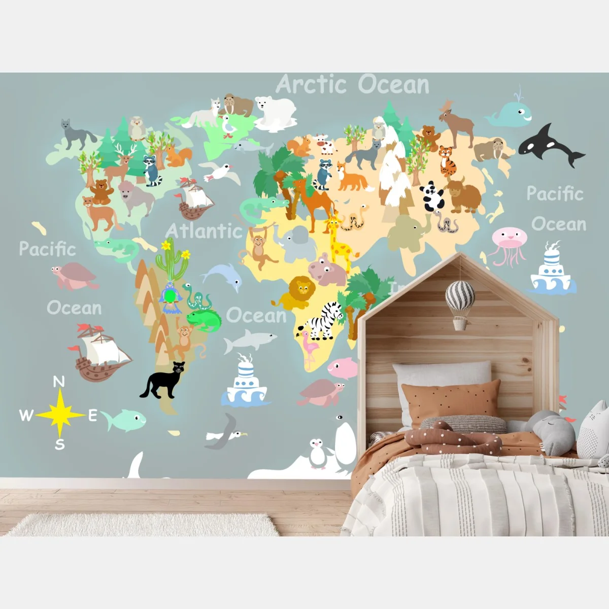 Fototapeta mapa świata ze zwierzętami – Wallissimo® Fototapeta mapa świata ze zwierzętami – Wallissimo®