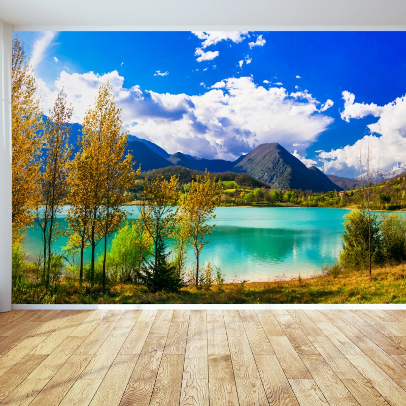 Fototapeta turkusowe jezioro i górski pejzaż – Wallissimo® Fototapeta turkusowe jezioro i górski pejzaż – Wallissimo®