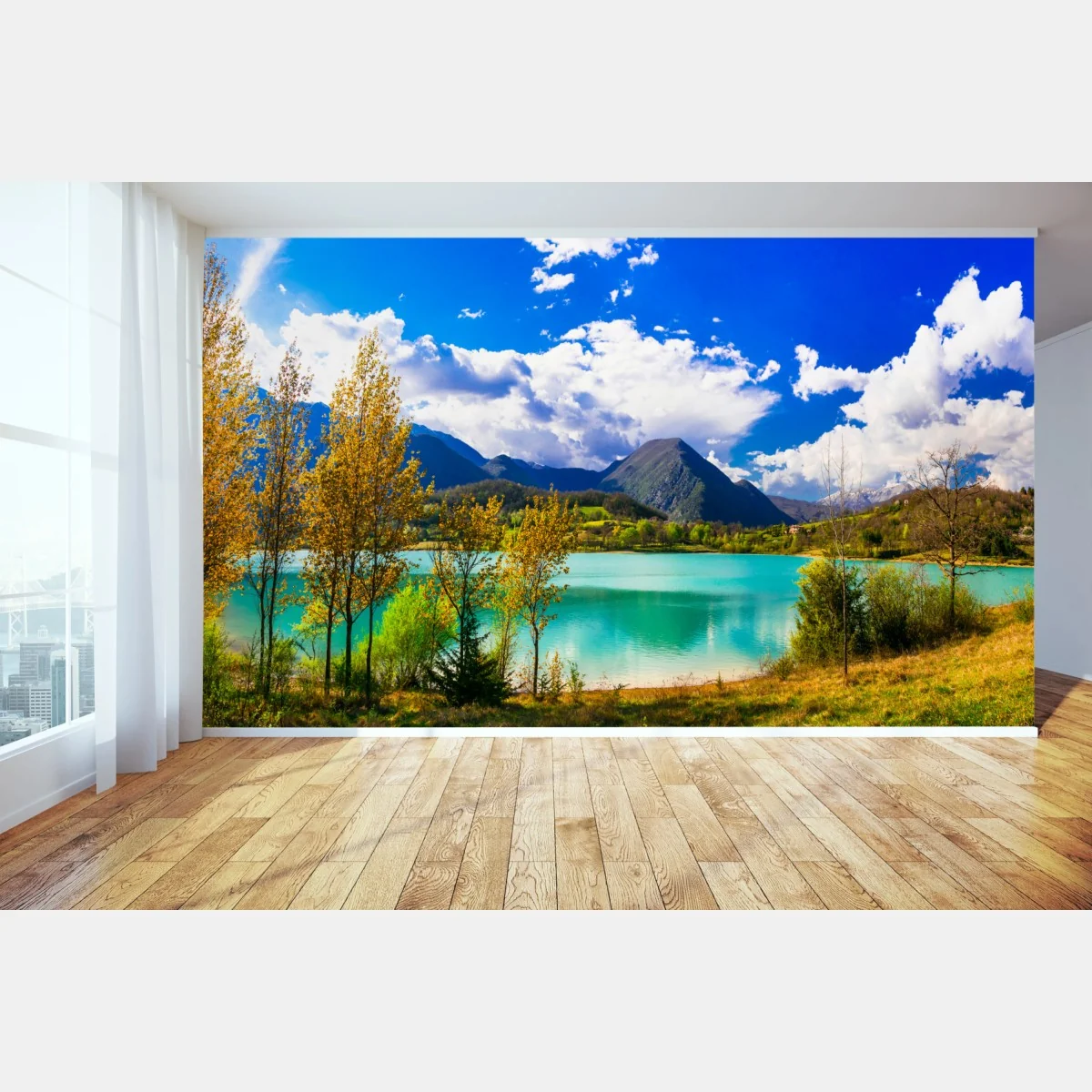 Fototapeta turkusowe jezioro i górski pejzaż – Wallissimo® Fototapeta turkusowe jezioro i górski pejzaż – Wallissimo®