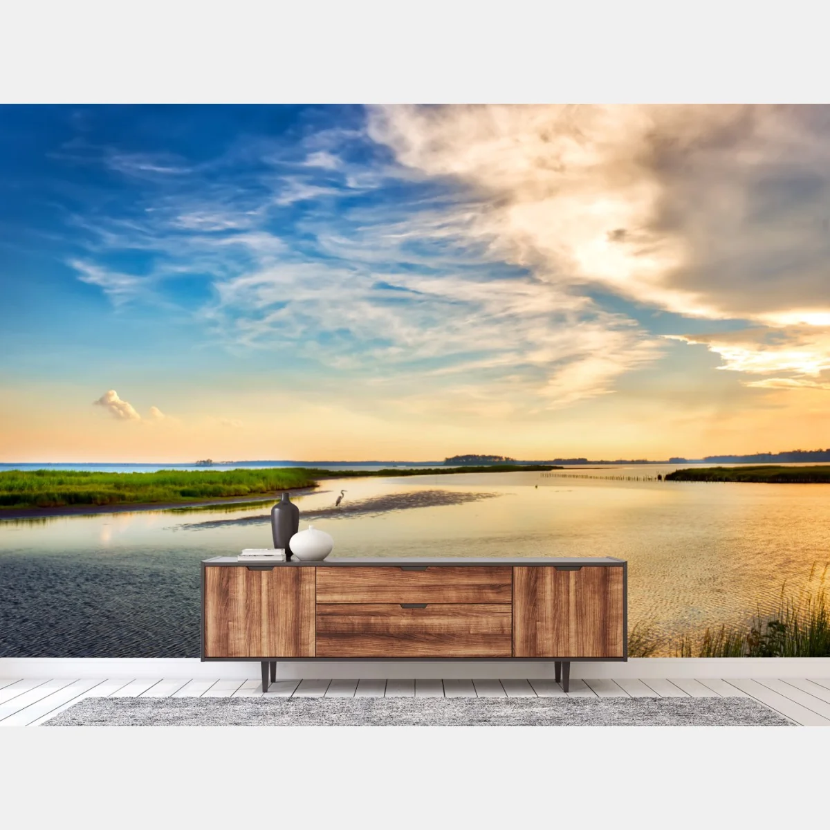 Fototapeta czapla nad zatoką Chesapeake o zachodzie słońca – Wallissimo® Fototapeta czapla nad zatoką Chesapeake o zachodzie słońca – Wallissimo®