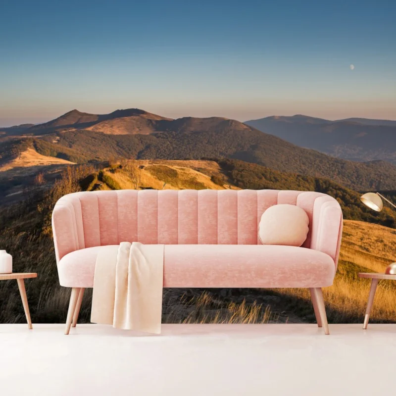 Fototapeta złoty grzbiet górski o zachodzie słońca – Wallissimo® Fototapeta złoty grzbiet górski o zachodzie słońca – Wallissimo®