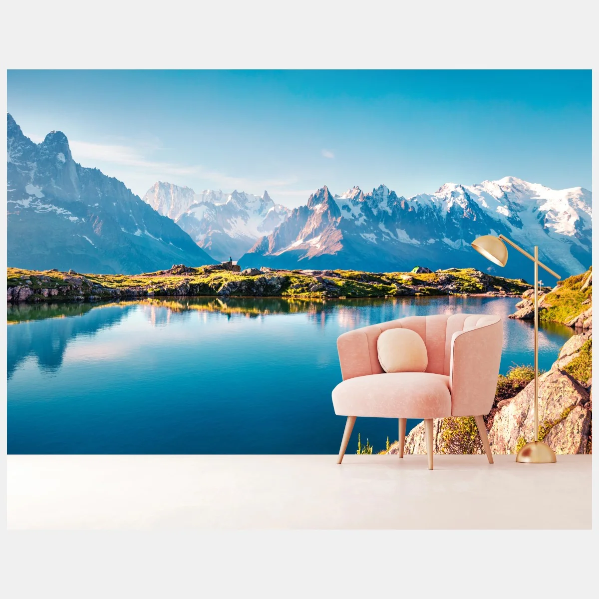 Fototapeta Lac Blanc z widokiem na Mont Blanc – Wallissimo® Fototapeta Lac Blanc z widokiem na Mont Blanc – Wallissimo®