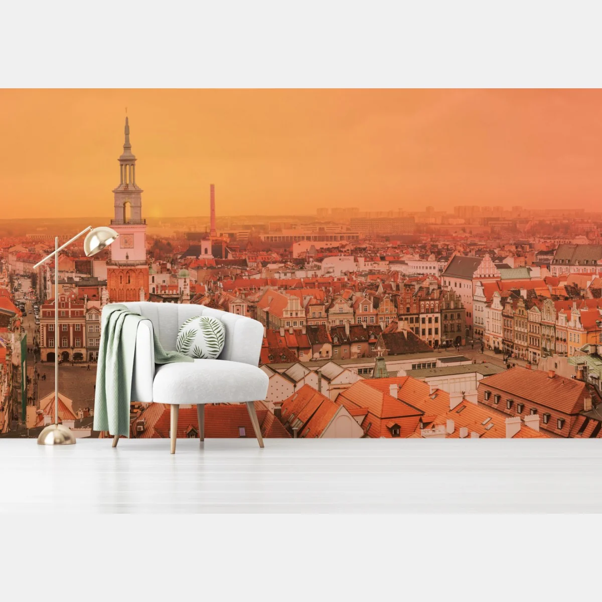 Fototapeta ciepły zachód słońca nad zabytkowymi dachami miasta – Wallissimo® Fototapeta ciepły zachód słońca nad zabytkowymi dachami miasta – Wallissimo®