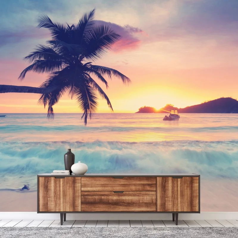 Fototapeta tropikalny pastelowy zachód słońca nad morzem – Wallissimo® Fototapeta tropikalny pastelowy zachód słońca nad morzem – Wallissimo®