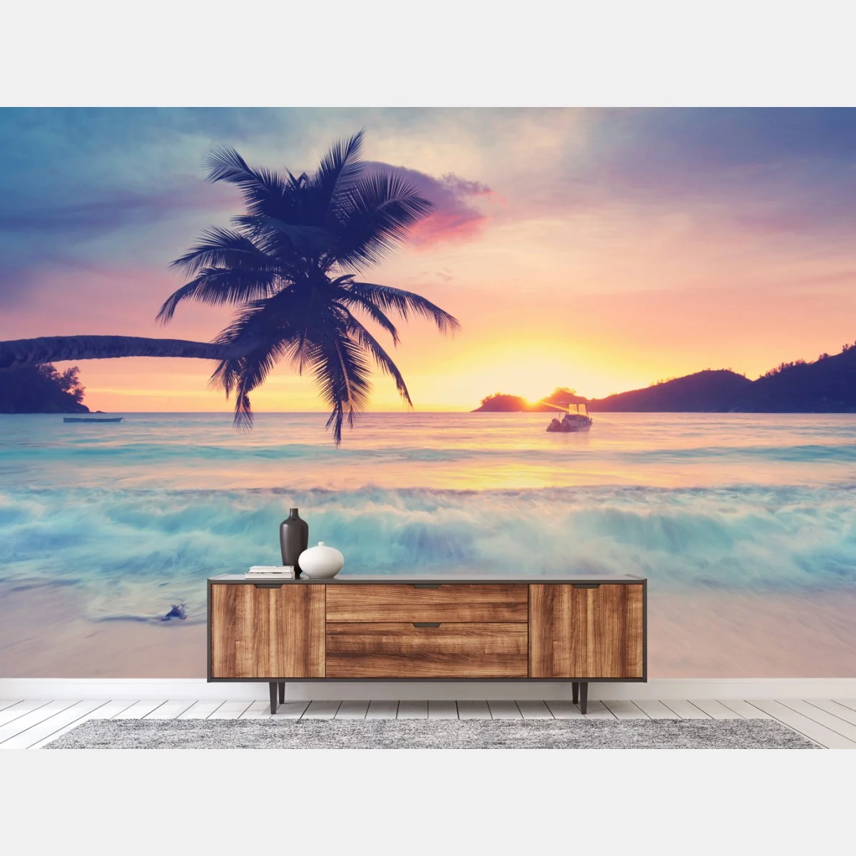 Fototapeta tropikalny pastelowy zachód słońca nad morzem – Wallissimo® Fototapeta tropikalny pastelowy zachód słońca nad morzem – Wallissimo®