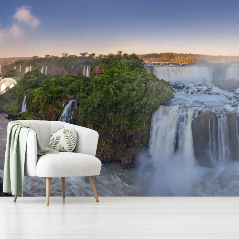 Fototapeta mglista panorama wodospadów w bujnym lesie – Wallissimo® Fototapeta mglista panorama wodospadów w bujnym lesie – Wallissimo®