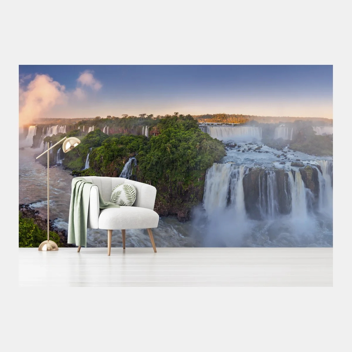 Fototapeta mglista panorama wodospadów w bujnym lesie – Wallissimo® Fototapeta mglista panorama wodospadów w bujnym lesie – Wallissimo®