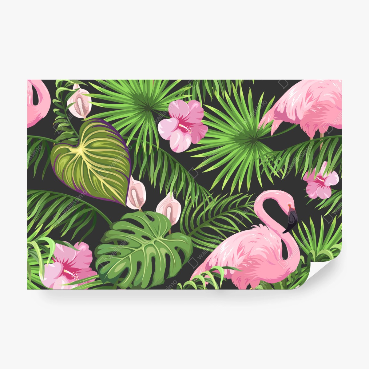 Fototapeta różowy wzór z flamingami i tropikalnymi liśćmi – Wallissimo® Fototapeta różowy wzór z flamingami i tropikalnymi liśćmi – Wallissimo®