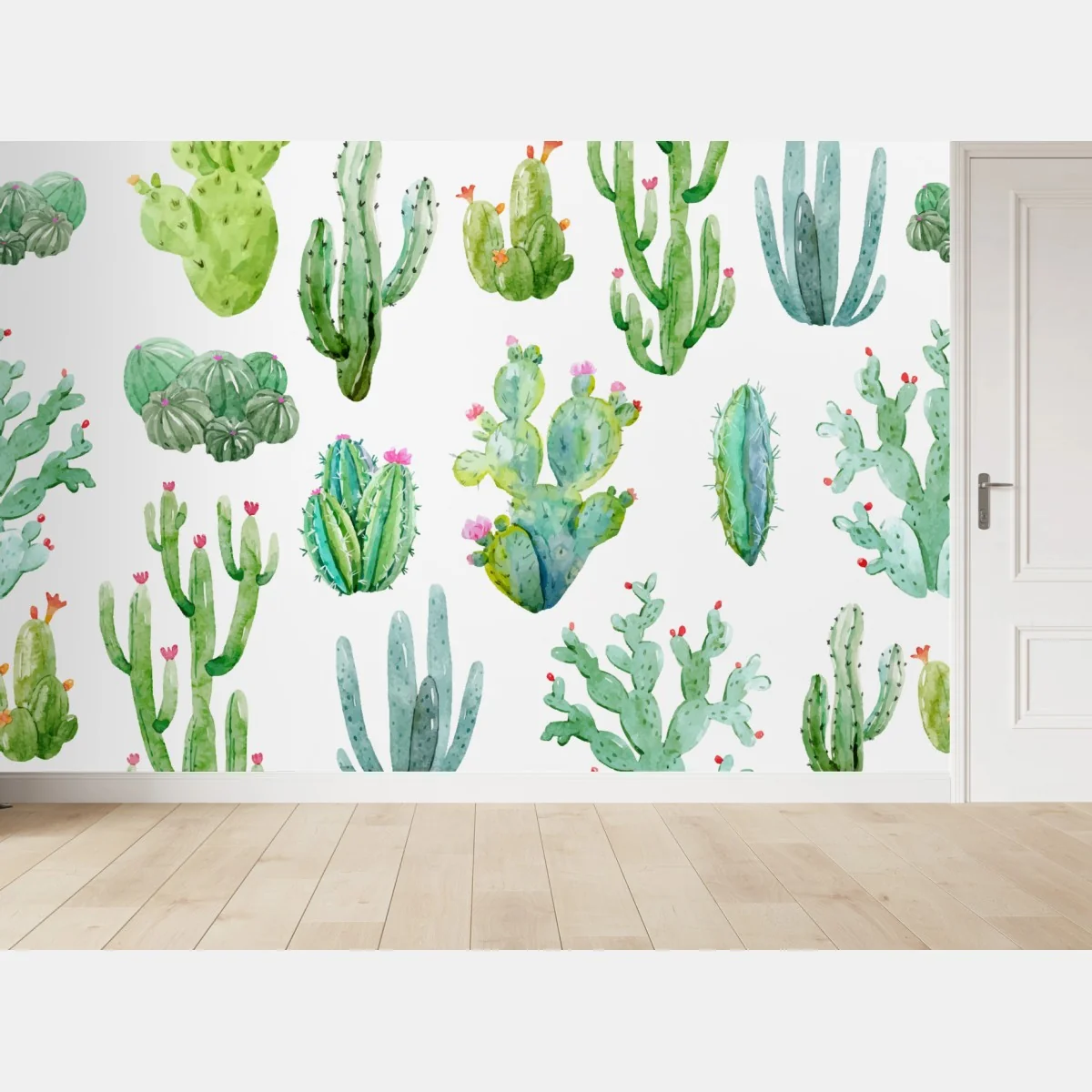 Fototapeta akwarelowy wzór ogrodu kaktusów – Wallissimo® Fototapeta akwarelowy wzór ogrodu kaktusów – Wallissimo®