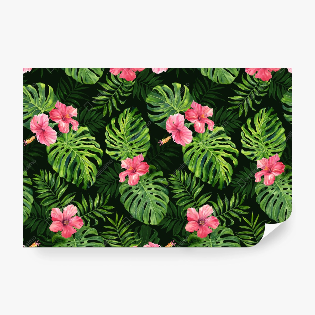 Fototapeta tropikalny wzór z monsterą i hibiskusem – Wallissimo® Fototapeta tropikalny wzór z monsterą i hibiskusem – Wallissimo®