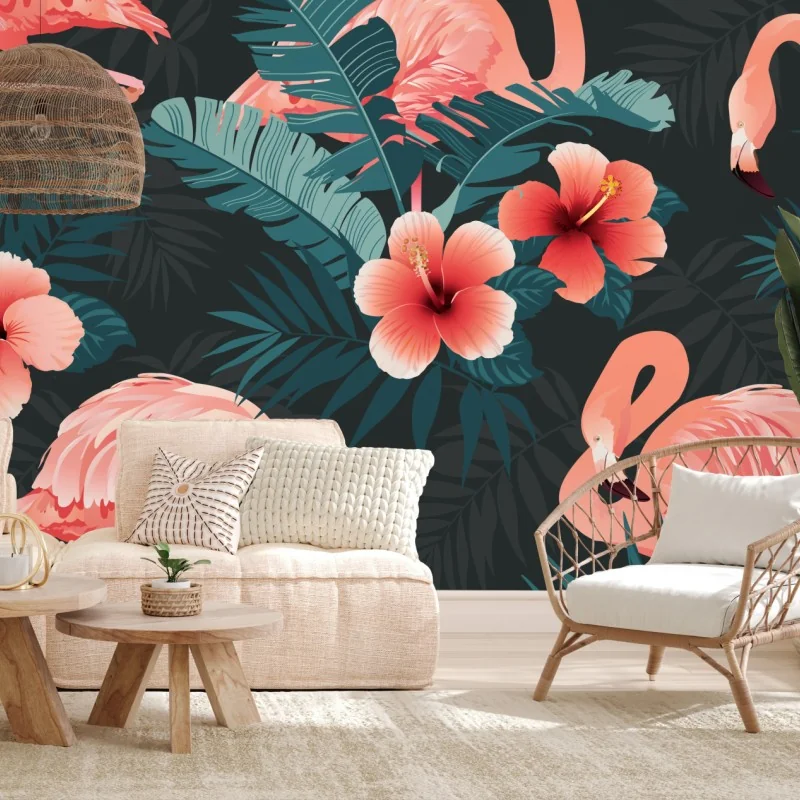 Fototapeta tropikalny wzór z różowymi flamingami – Wallissimo® Fototapeta tropikalny wzór z różowymi flamingami – Wallissimo®