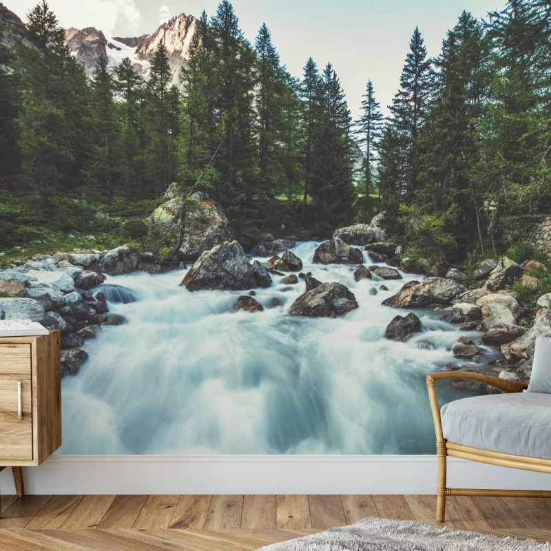 Fototapeta malownicza alpejska rzeka w Ferret Valley – Wallissimo® Fototapeta malownicza alpejska rzeka w Ferret Valley – Wallissimo®