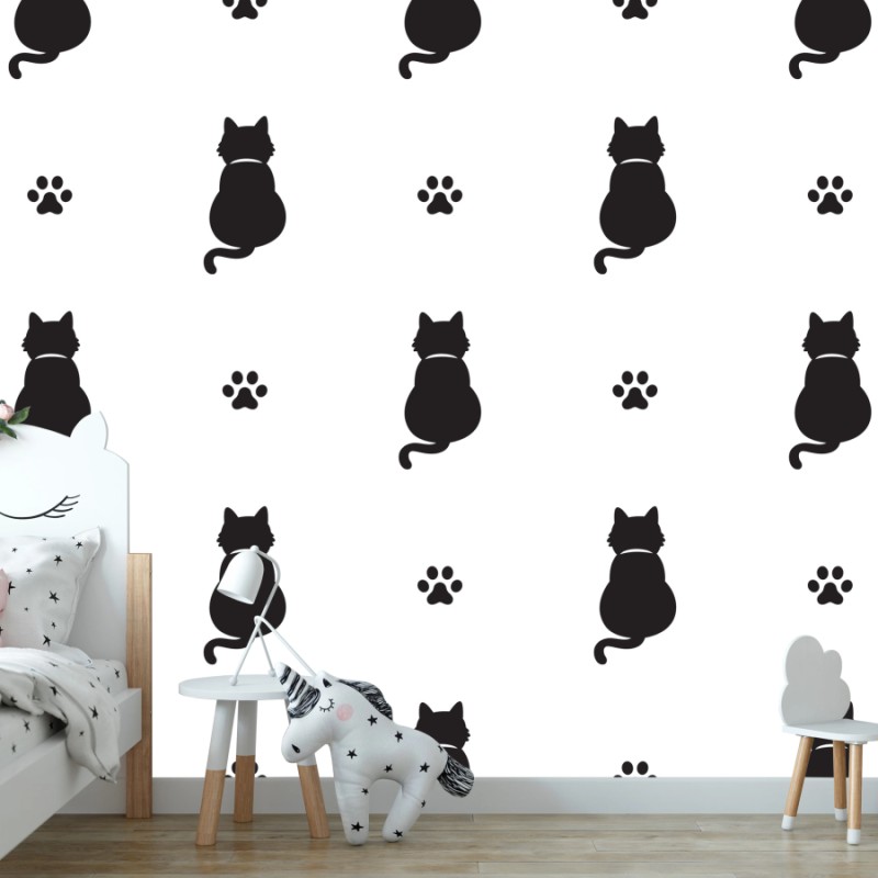 Fototapeta wzór czarnych sylwetek kotów – Wallissimo® Fototapeta wzór czarnych sylwetek kotów – Wallissimo®
