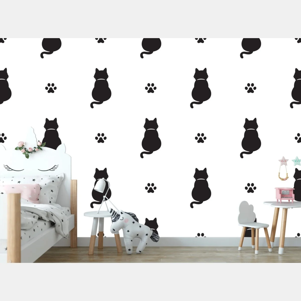 Fototapeta wzór czarnych sylwetek kotów – Wallissimo® Fototapeta wzór czarnych sylwetek kotów – Wallissimo®