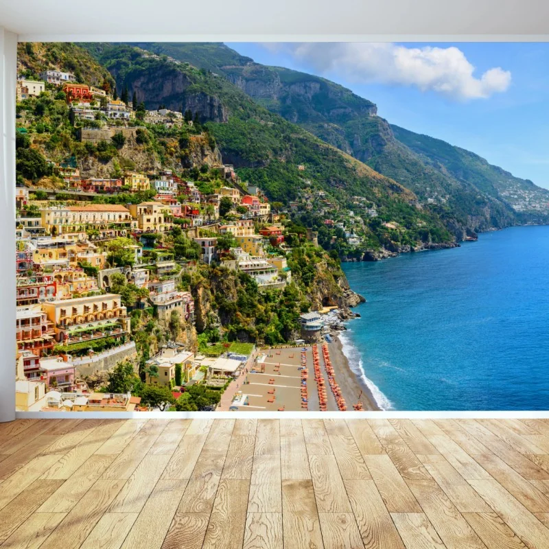 Fototapeta kolorowa panorama nadmorskiego miasteczka na klifie – Wallissimo® Fototapeta kolorowa panorama nadmorskiego miasteczka na klifie – Wallissimo®