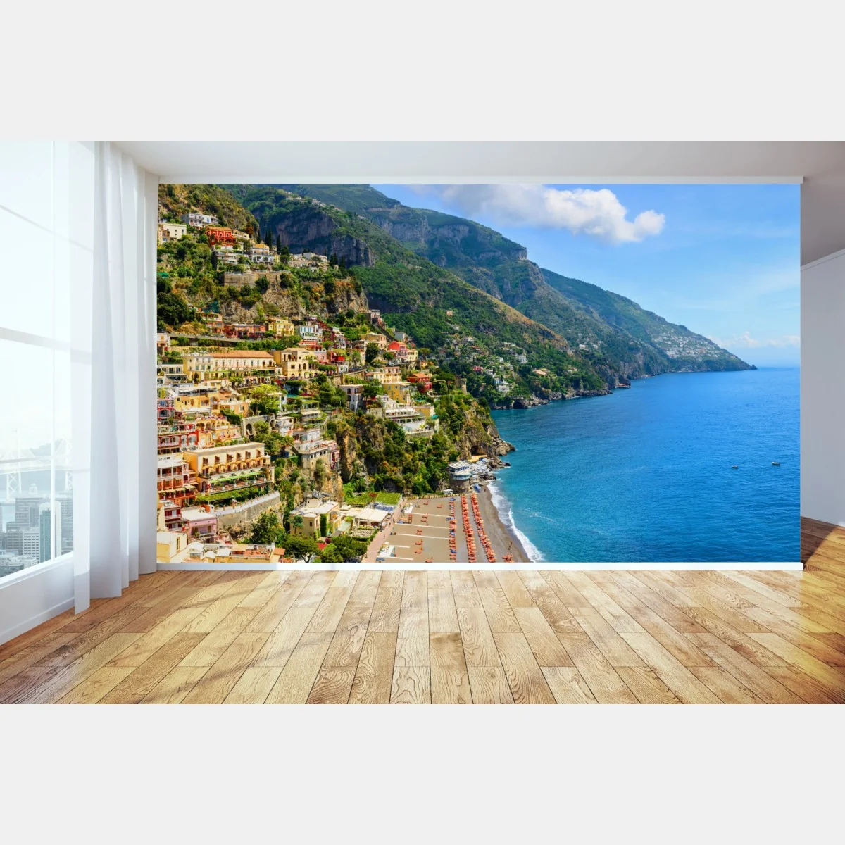 Fototapeta kolorowa panorama nadmorskiego miasteczka na klifie – Wallissimo® Fototapeta kolorowa panorama nadmorskiego miasteczka na klifie – Wallissimo®