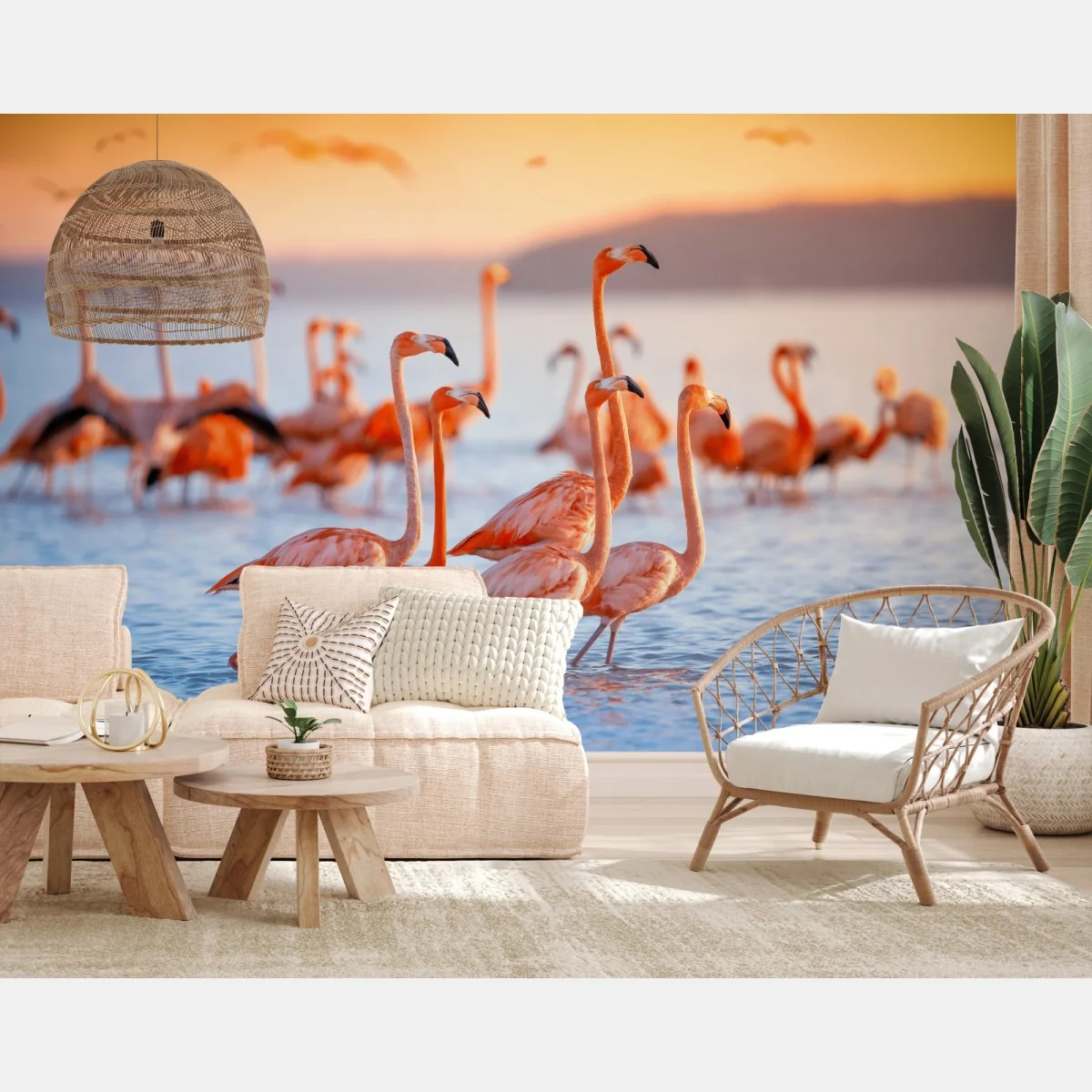 Fototapeta różowe flamingi o zachodzie słońca – Wallissimo® Fototapeta różowe flamingi o zachodzie słońca – Wallissimo®