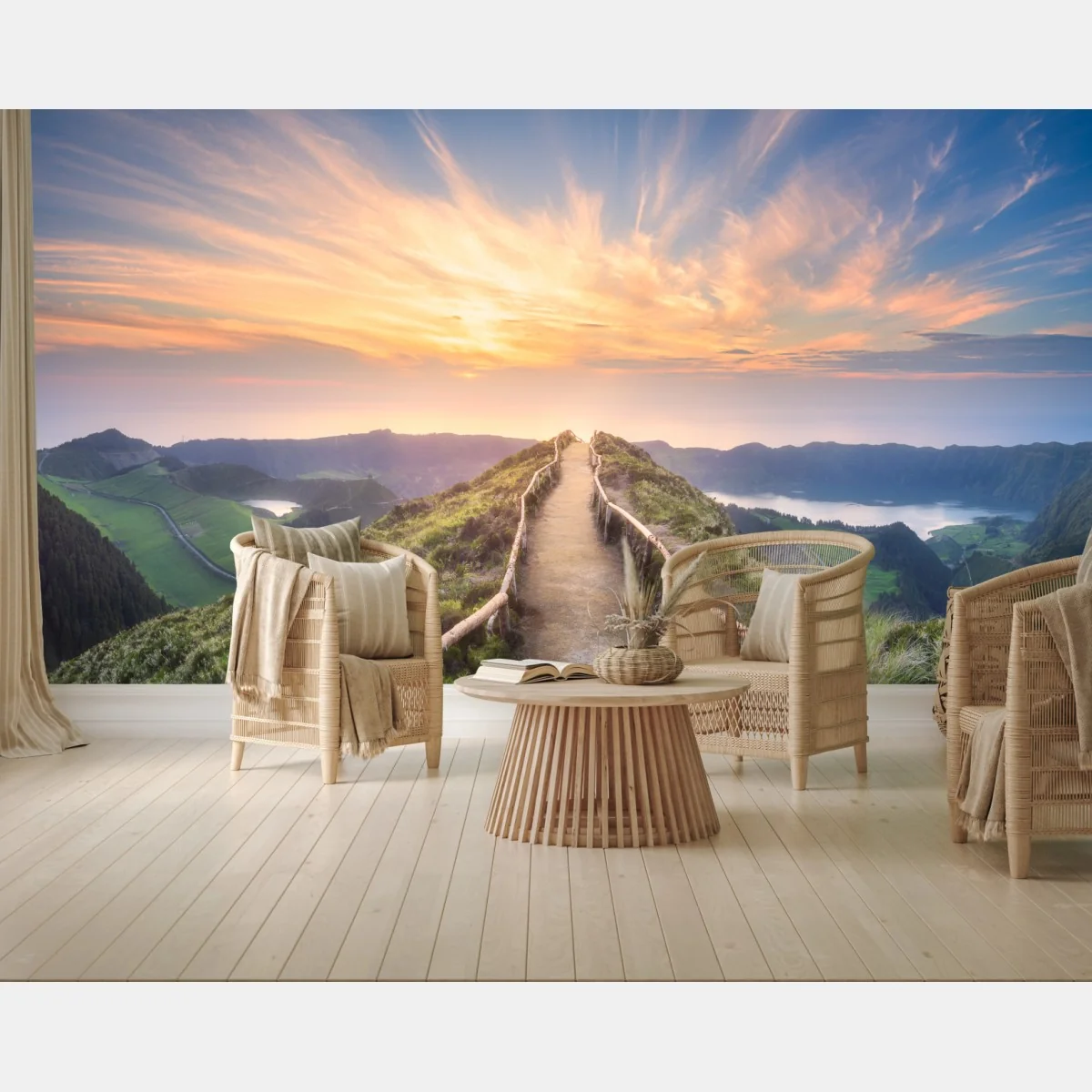 Fototapeta ścieżka na grzbiecie górskim przy zachodzie słońca nad jeziorem – Wallissimo® Fototapeta ścieżka na grzbiecie górskim przy zachodzie słońca nad jeziorem – Wallissimo®