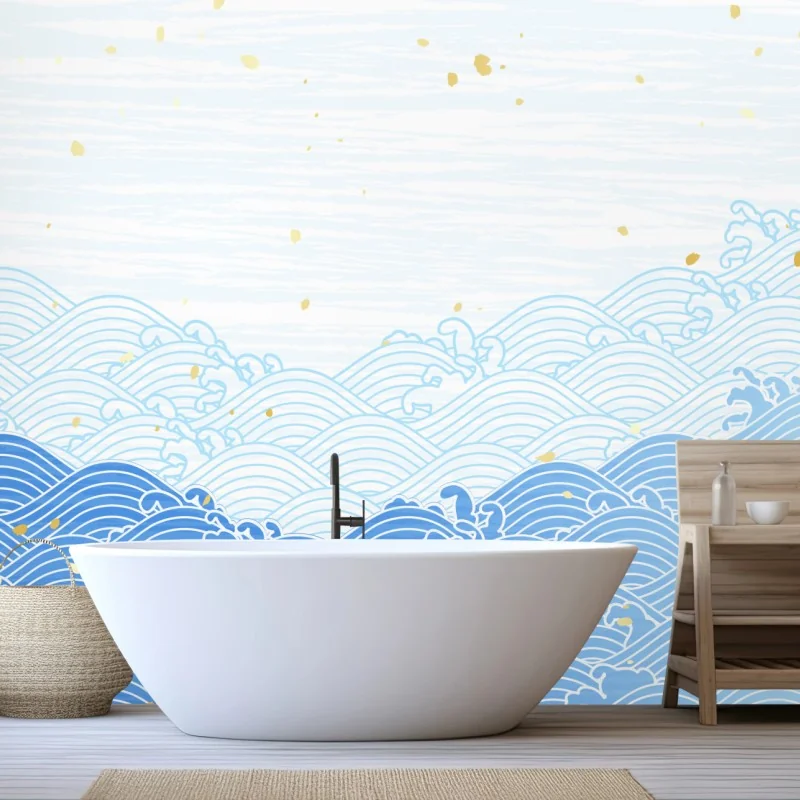 Fototapeta spokojne niebieskie fale ze złotymi akcentami – Wallissimo® Fototapeta spokojne niebieskie fale ze złotymi akcentami – Wallissimo®