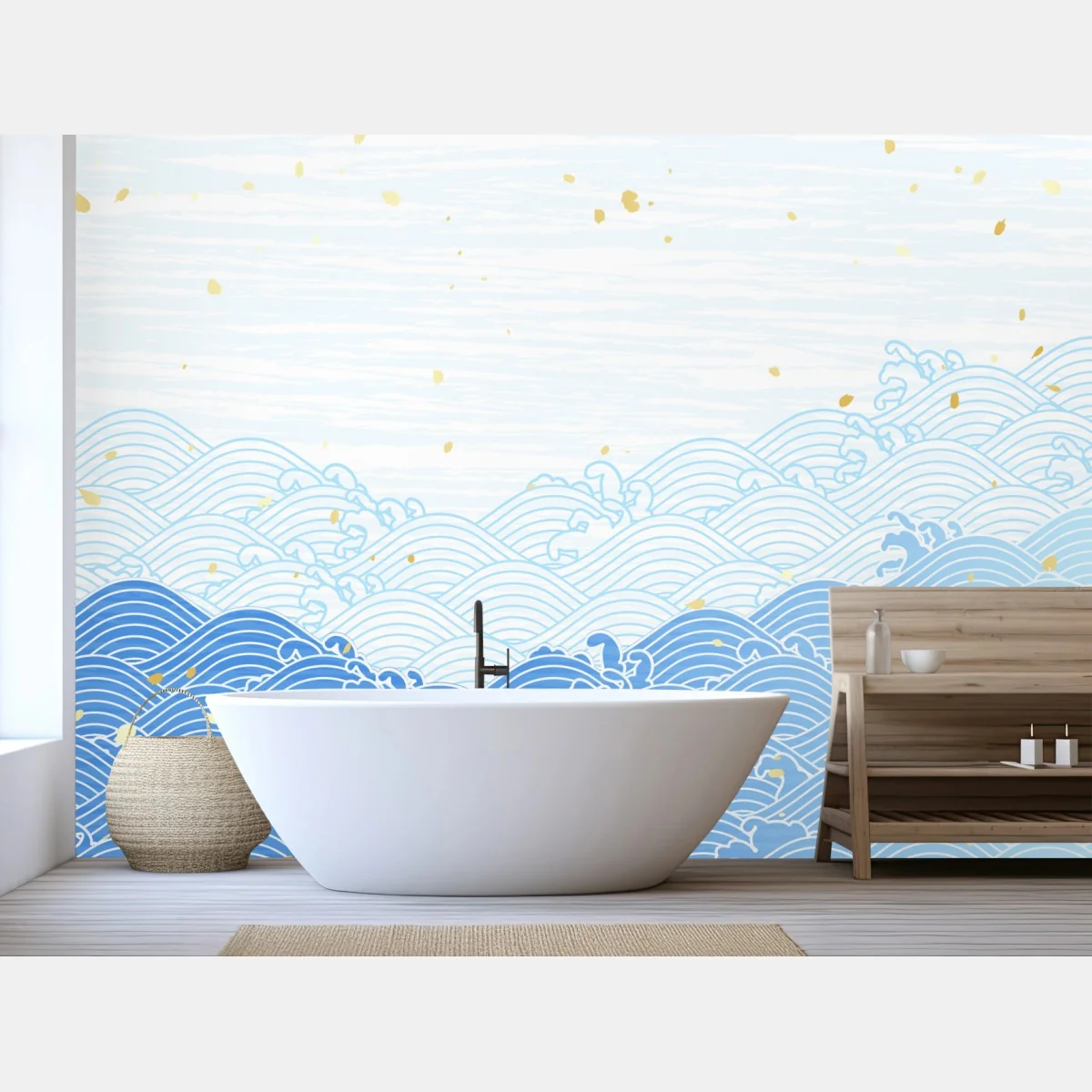 Fototapeta spokojne niebieskie fale ze złotymi akcentami – Wallissimo® Fototapeta spokojne niebieskie fale ze złotymi akcentami – Wallissimo®
