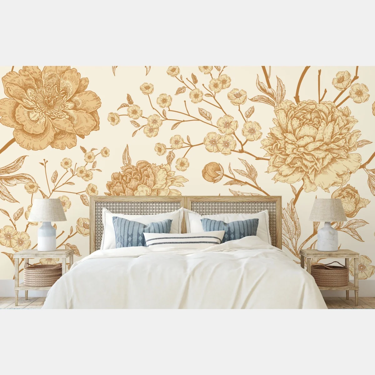 Fototapeta vintage beżowy wzór kwiatowy z peoniami – Wallissimo® Fototapeta vintage beżowy wzór kwiatowy z peoniami – Wallissimo®