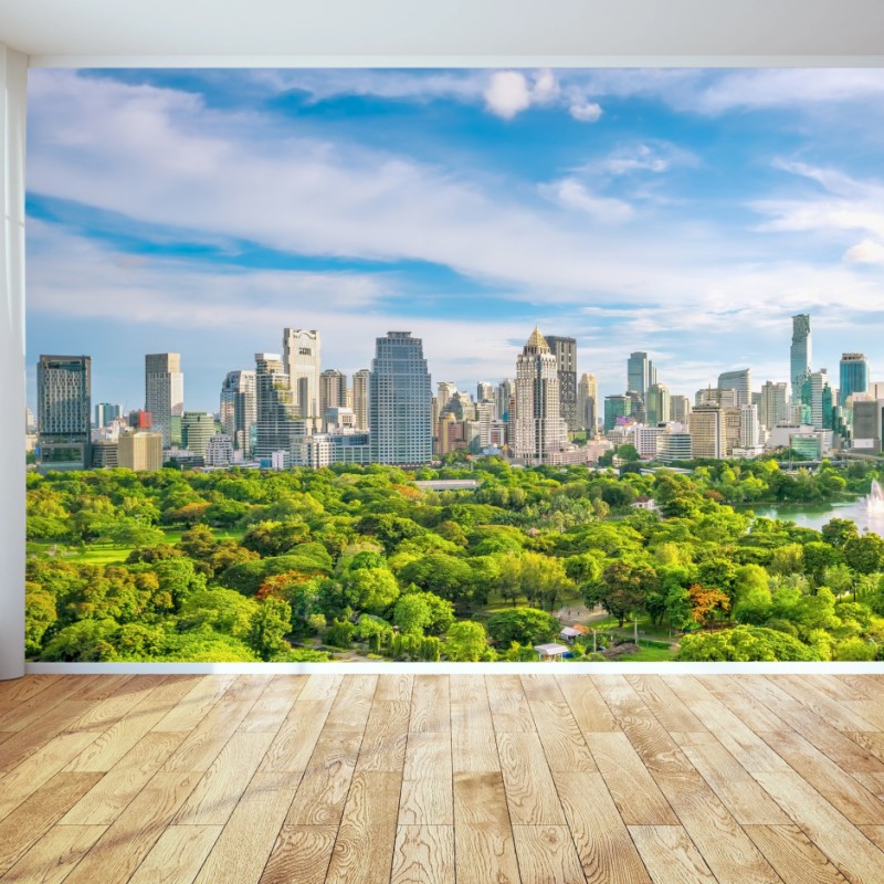 Fototapeta słoneczna panorama Bangkoku nad parkiem Lumpini – Wallissimo® Fototapeta słoneczna panorama Bangkoku nad parkiem Lumpini – Wallissimo®