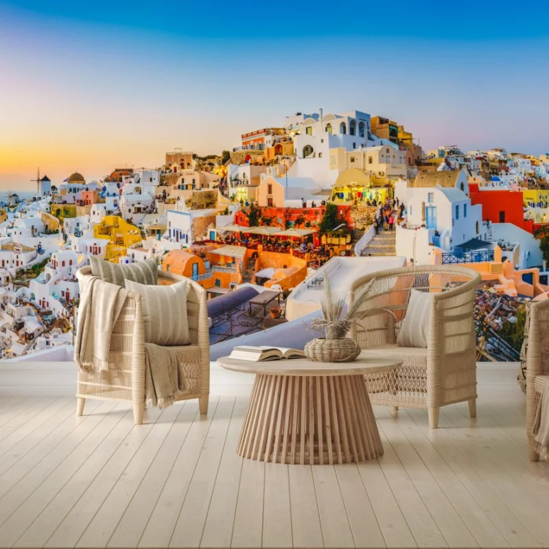 Fototapeta zachód słońca nad Santorini panoramiczny widok – Wallissimo®