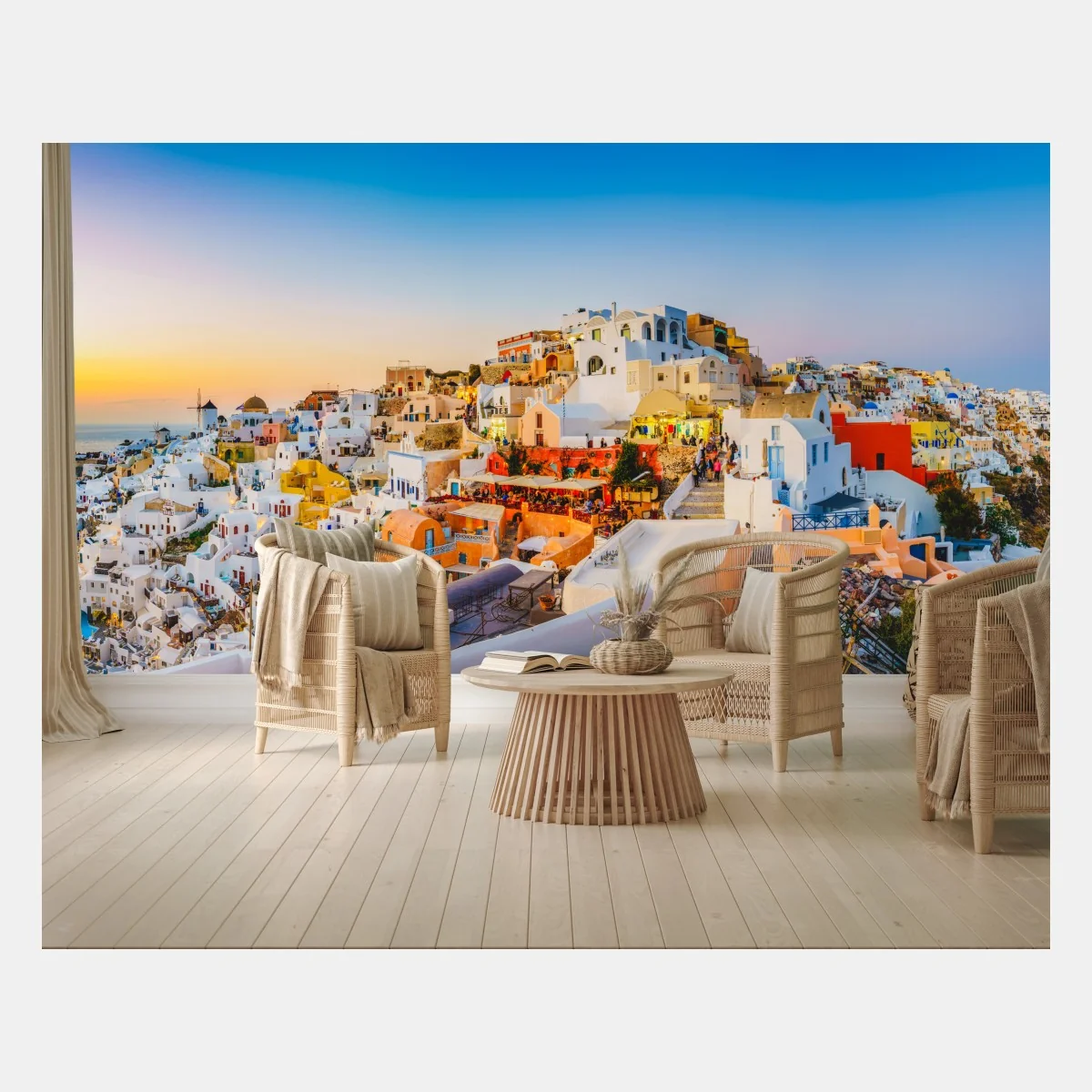 Fototapeta zachód słońca nad Santorini panoramiczny widok – Wallissimo®
