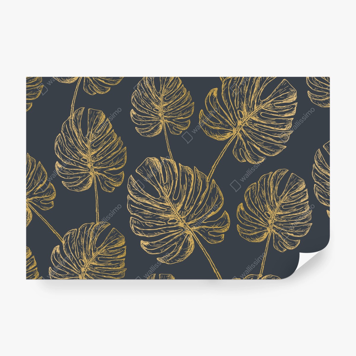 Fototapeta złote liście monstery na ciemnym tle – Wallissimo® Fototapeta złote liście monstery na ciemnym tle – Wallissimo®