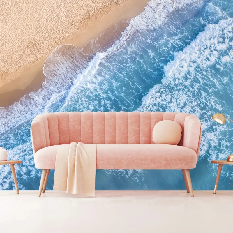 Fototapeta widok z lotu ptaka na turkusowe fale i piaszczystą plażę – Wallissimo® Fototapeta widok z lotu ptaka na turkusowe fale i piaszczystą plażę – Wallissimo®