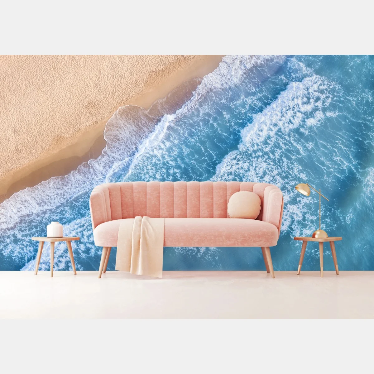 Fototapeta widok z lotu ptaka na turkusowe fale i piaszczystą plażę – Wallissimo® Fototapeta widok z lotu ptaka na turkusowe fale i piaszczystą plażę – Wallissimo®