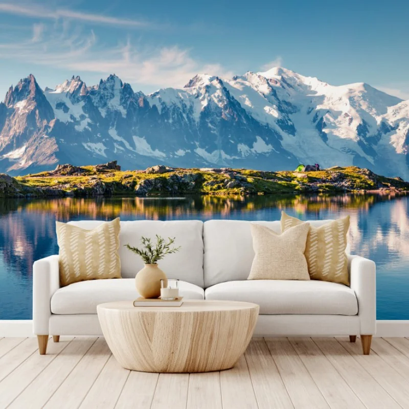 Fototapeta panorama Mont Blanc odbita w Lac Blanc – Wallissimo® Fototapeta panorama Mont Blanc odbita w Lac Blanc – Wallissimo®