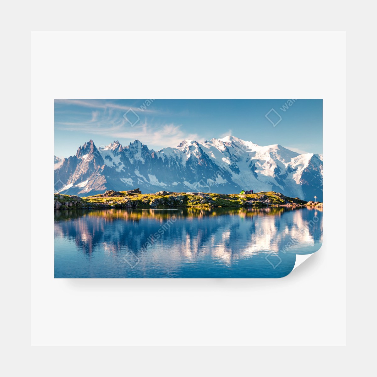 Fototapeta panorama Mont Blanc odbita w Lac Blanc – Wallissimo® Fototapeta panorama Mont Blanc odbita w Lac Blanc – Wallissimo®