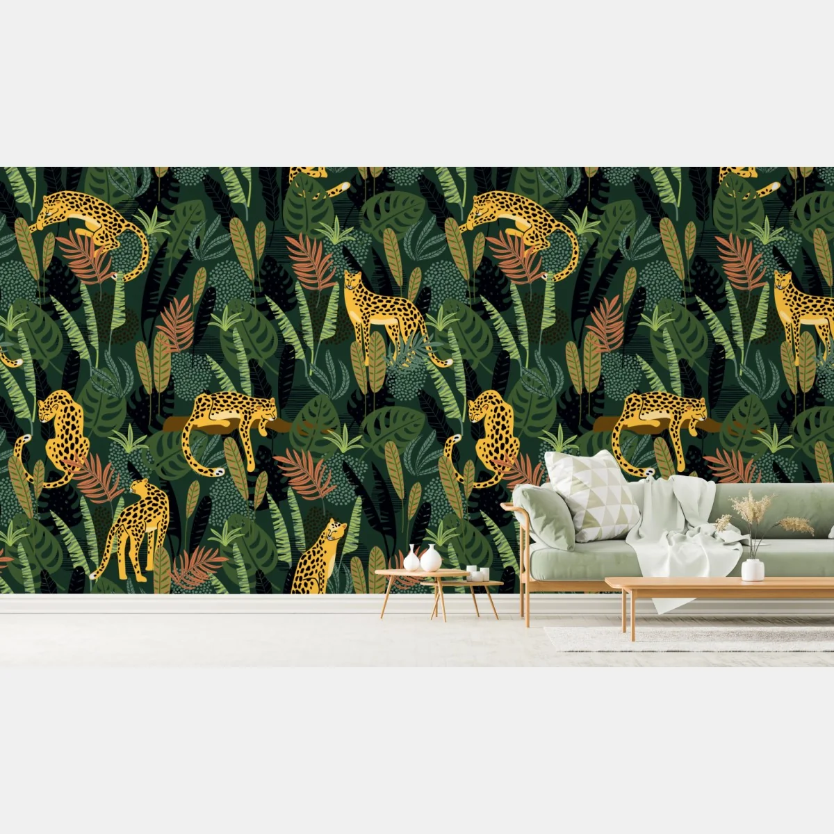 Fototapeta tropikalny wzór z lampartami – Wallissimo® Fototapeta tropikalny wzór z lampartami – Wallissimo®