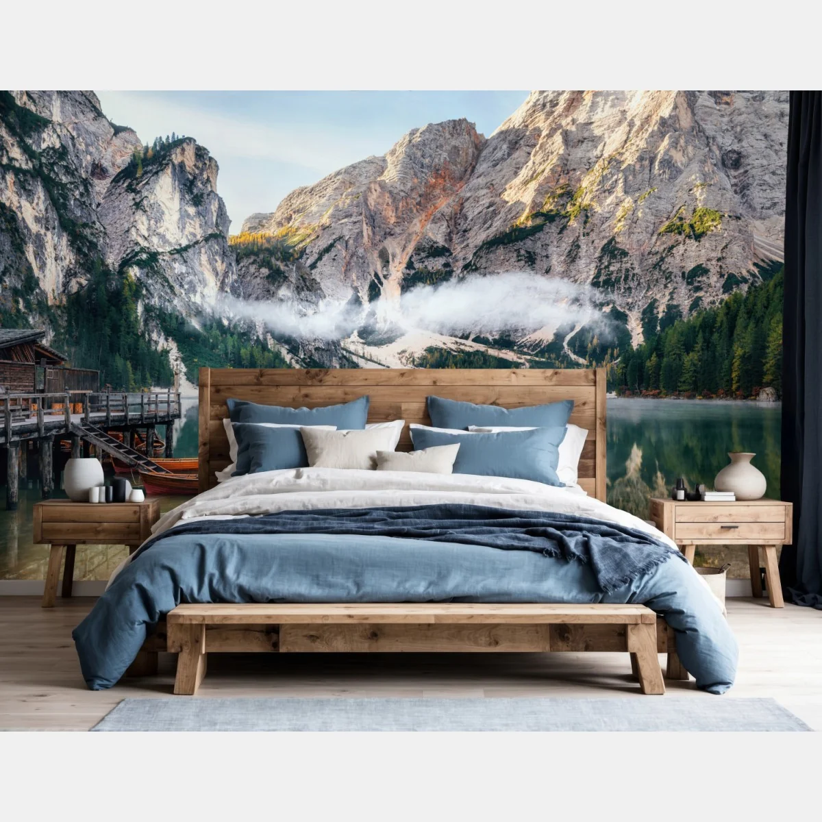 Fototapeta mgła nad alpejskim jeziorem – Wallissimo® Fototapeta mgła nad alpejskim jeziorem – Wallissimo®