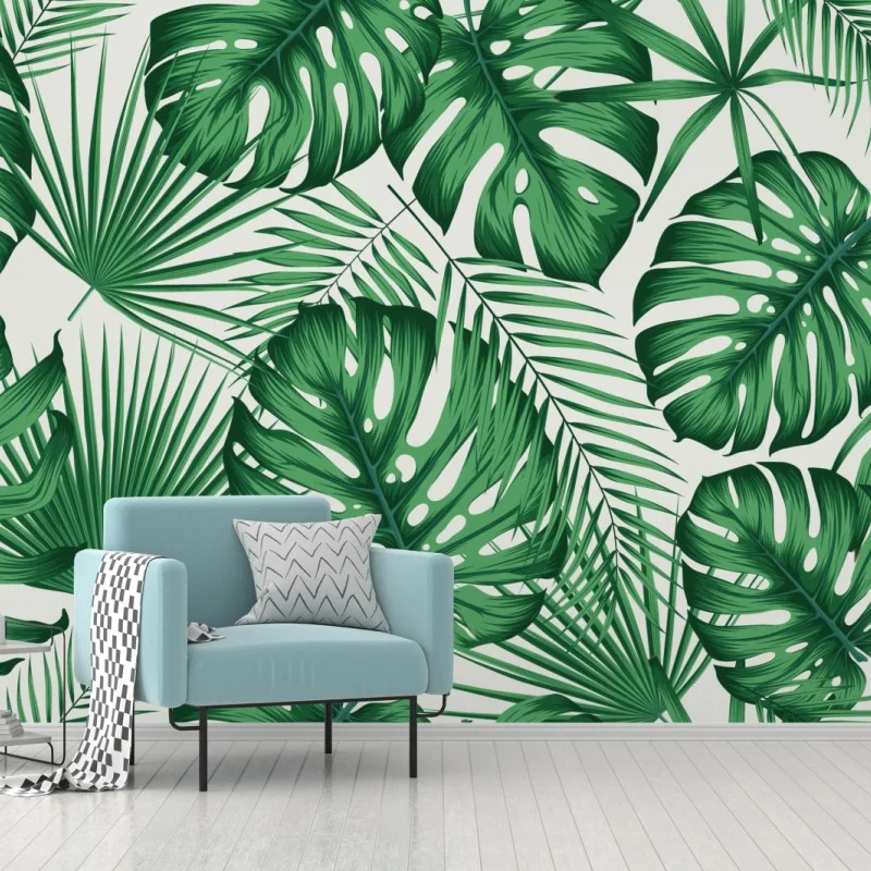 Fototapeta tropikalny wzór liści monstery i palm – Wallissimo® Fototapeta tropikalny wzór liści monstery i palm – Wallissimo®