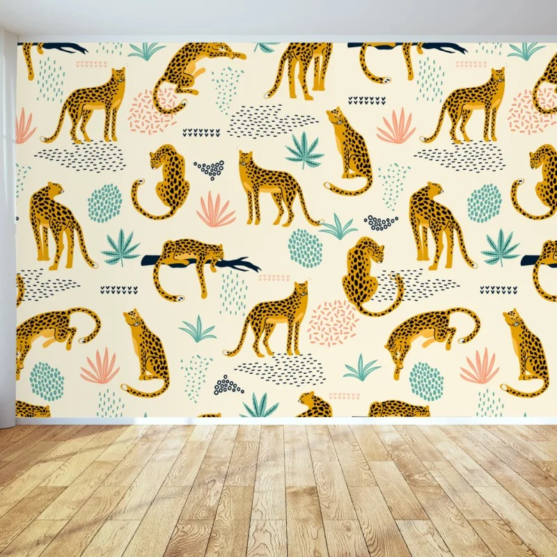 Fototapeta wzór z gepardami w pastelowych tonach – Wallissimo® Fototapeta wzór z gepardami w pastelowych tonach – Wallissimo®