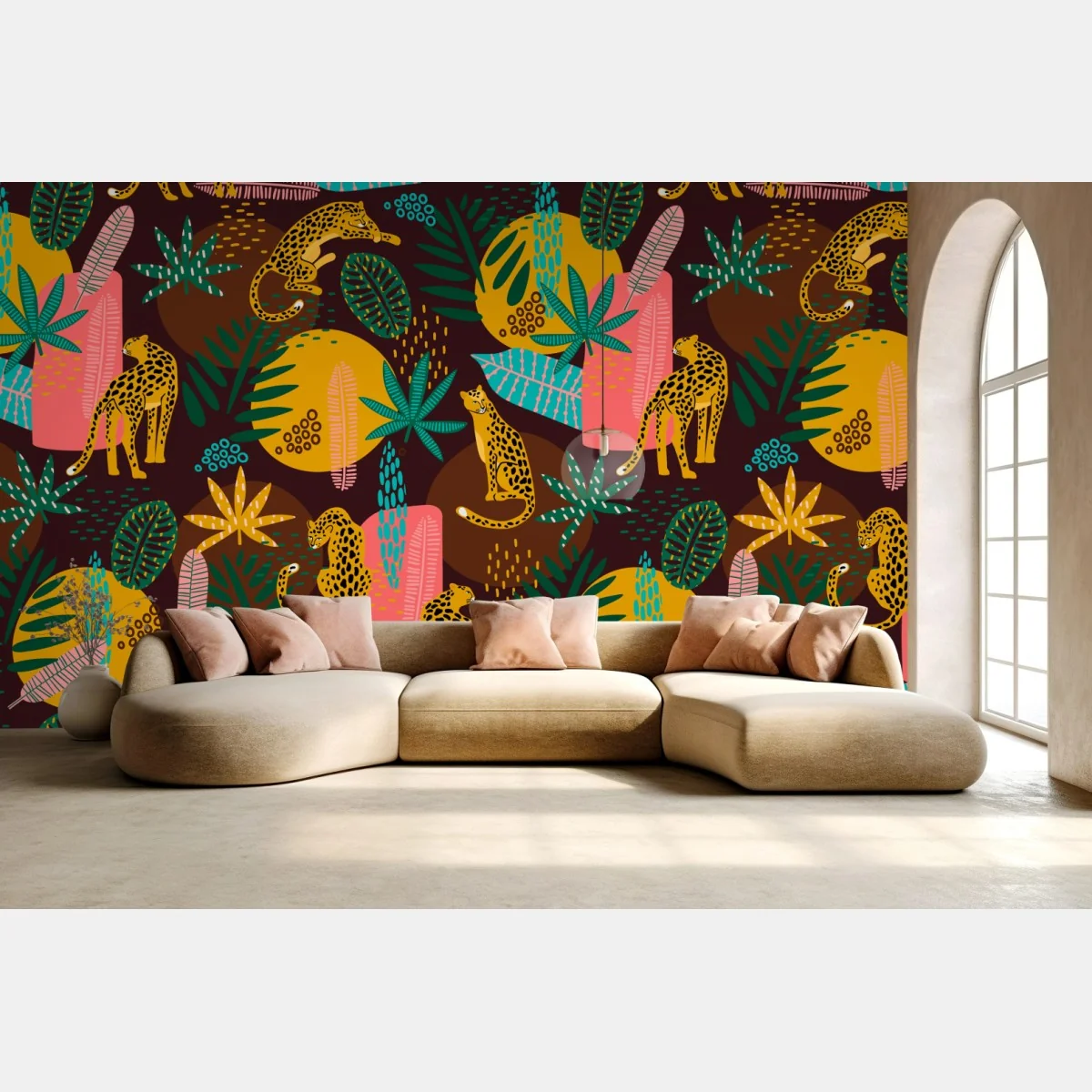 Fototapeta tropikalny wzór z gepardami i żywą roślinnością – Wallissimo® Fototapeta tropikalny wzór z gepardami i żywą roślinnością – Wallissimo®