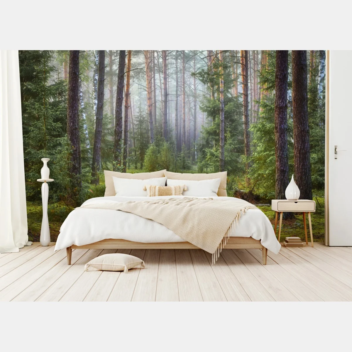 Fototapeta mglisty sosnowy las z ścieżką – Wallissimo® Fototapeta mglisty sosnowy las z ścieżką – Wallissimo®