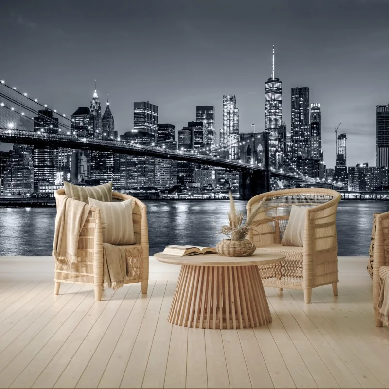 Fototapeta Nowy Jork panorama nocna z Mostem Brooklińskim – Wallissimo®