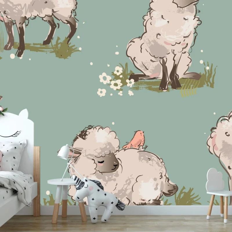 Fototapeta urocze jagnięta na turkusowym tle – Wallissimo® Fototapeta urocze jagnięta na turkusowym tle – Wallissimo®